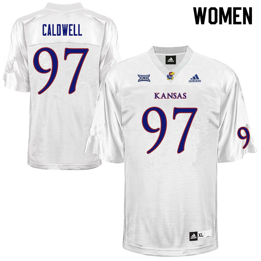 Women #97 Kenean Caldwell Kansas Jayhawks College Football Jerseys Sale-White - Click Image to Close